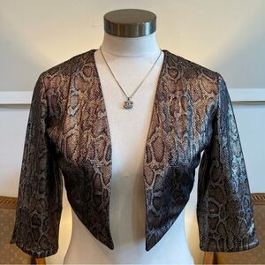 Cache Metallic Snakeskin Print Cropped Jacket Cover-Up, Size Small